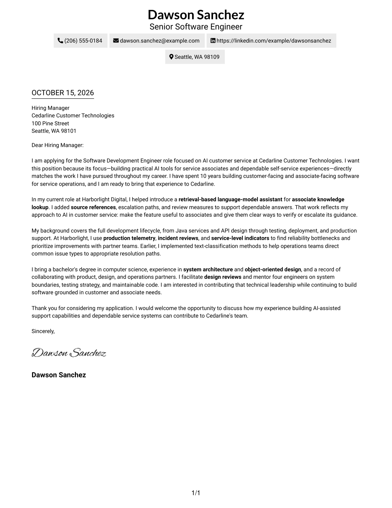 Cover letter example — page 1