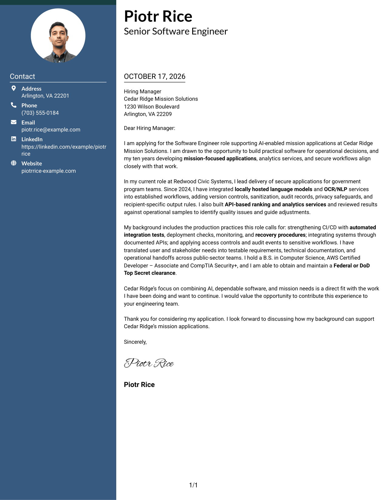 Cover letter example — page 1