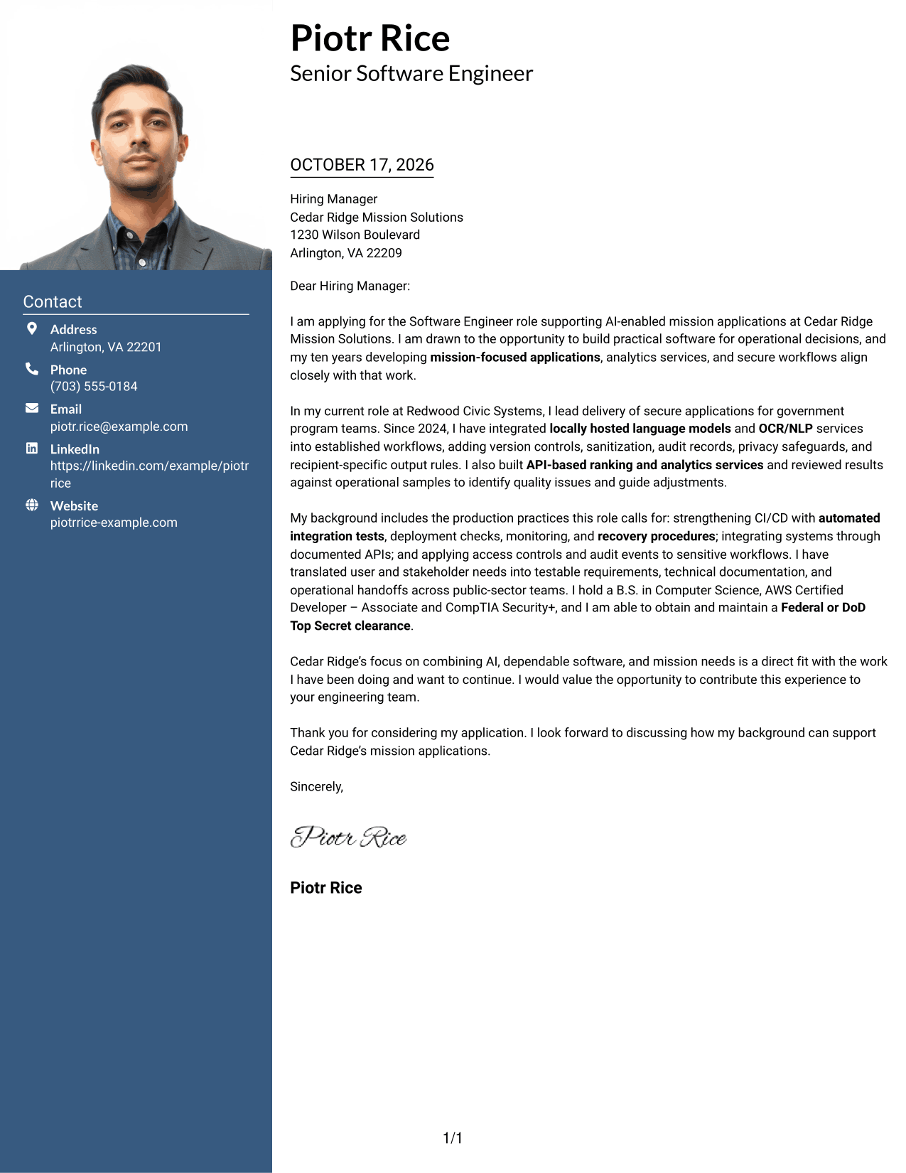 Cover letter example — page 1