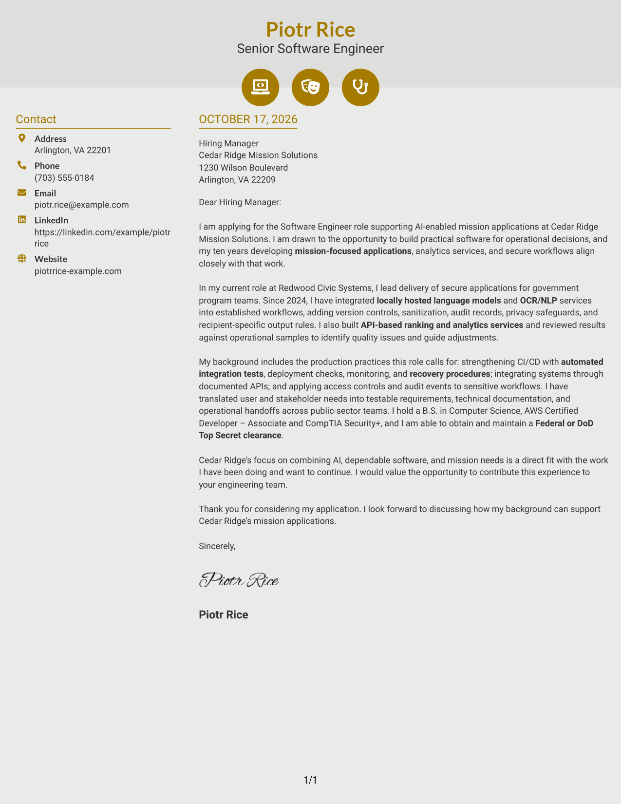 Cover letter example — page 1