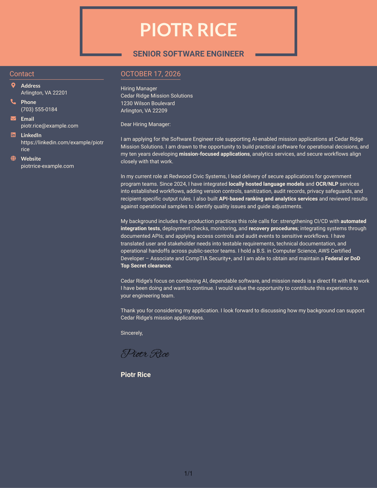 Cover letter example — page 1