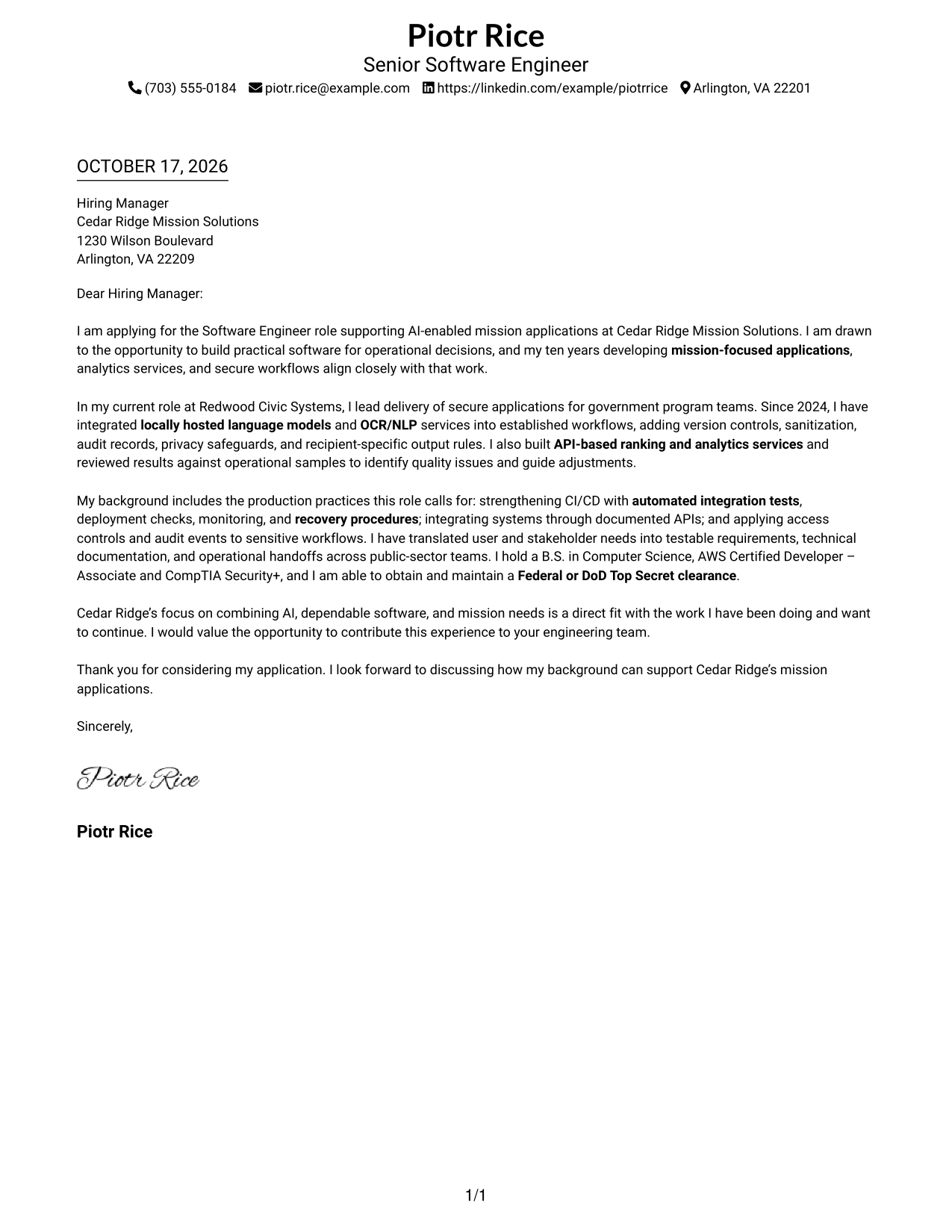 Cover letter example — page 1