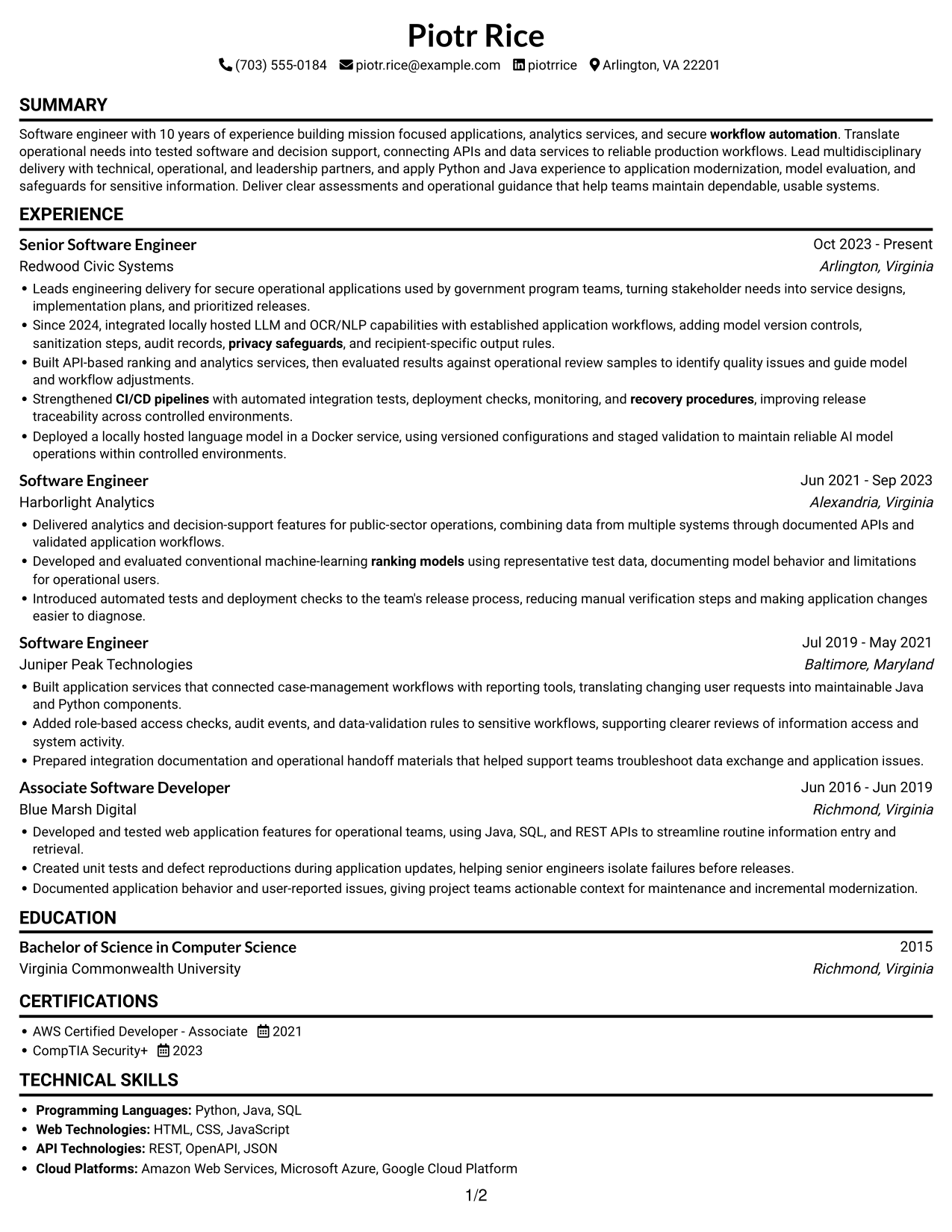 Resume example — page 1