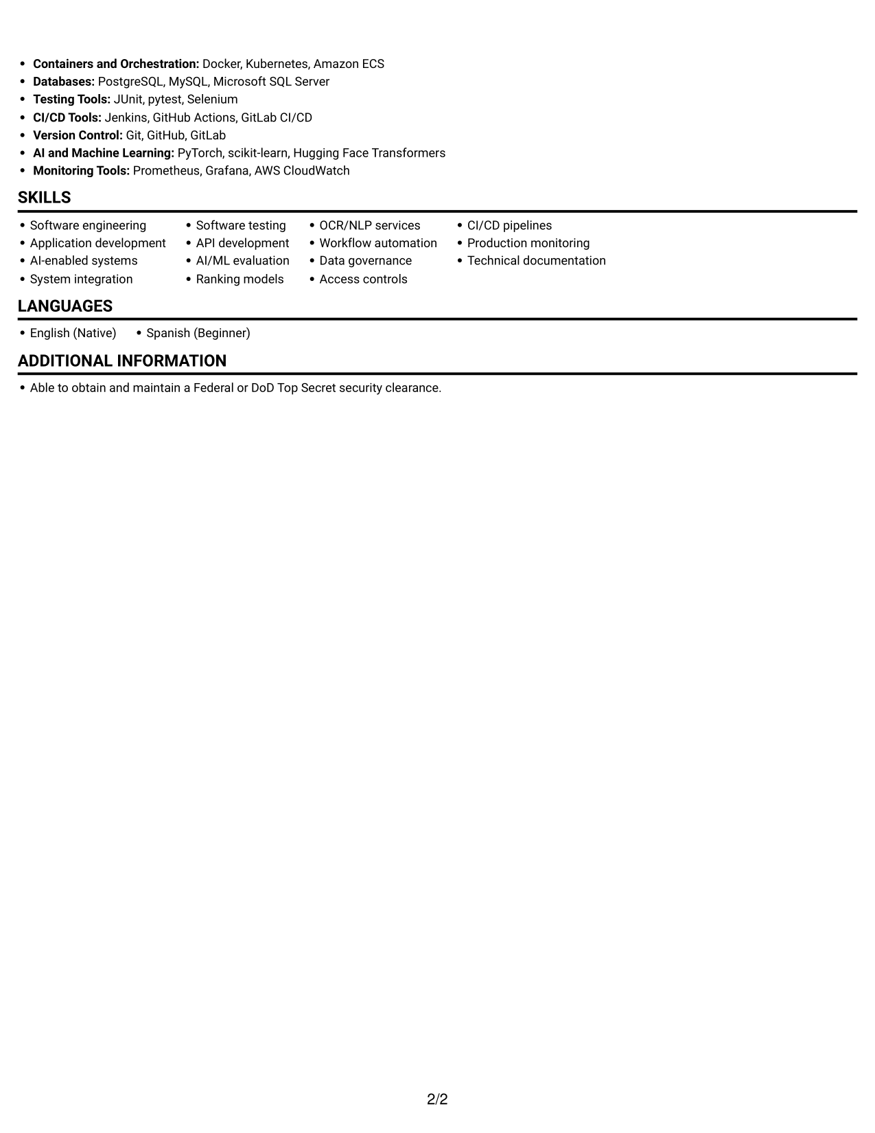 Resume example — page 2