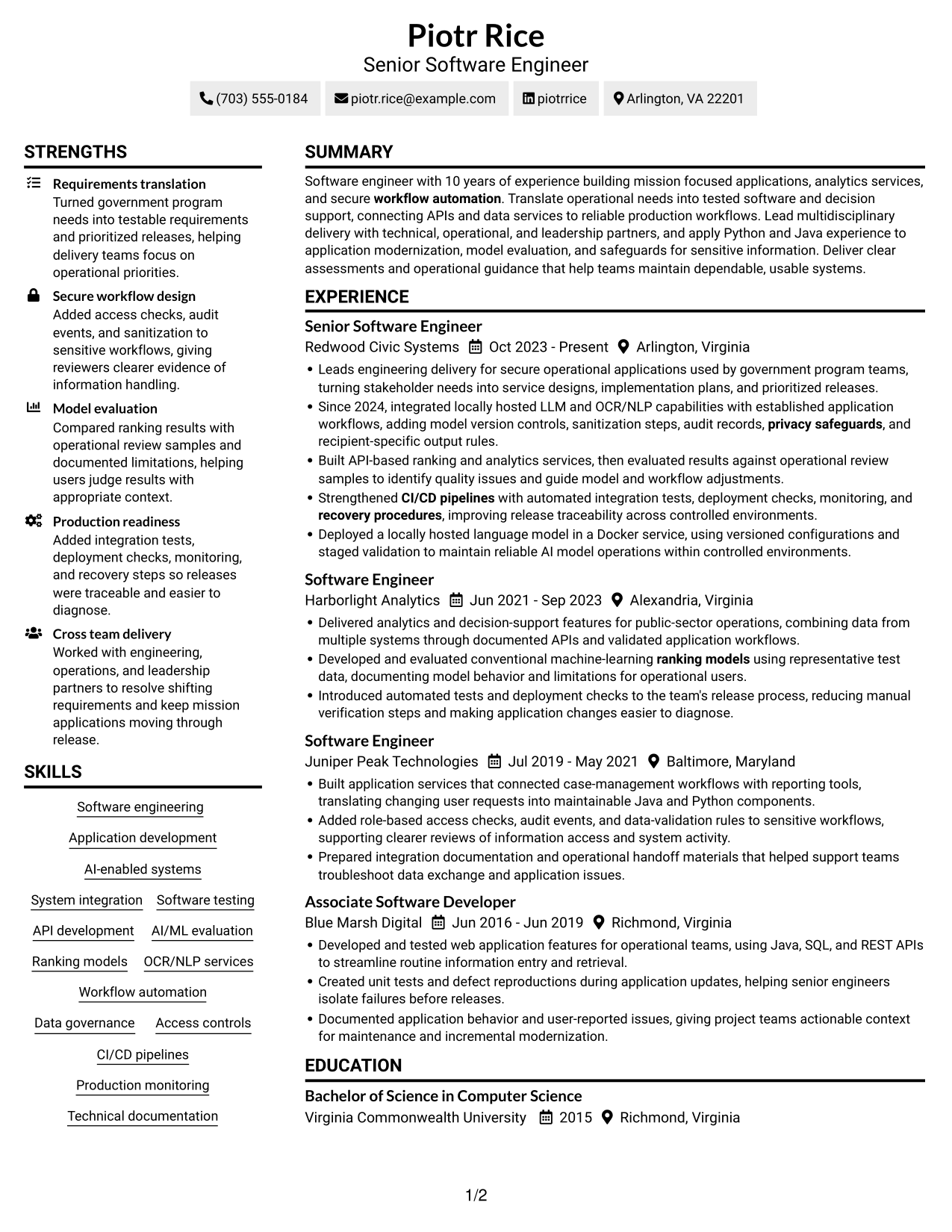 Resume example — page 1