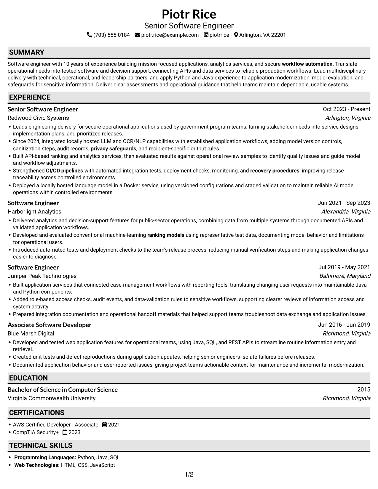 Resume example — page 1