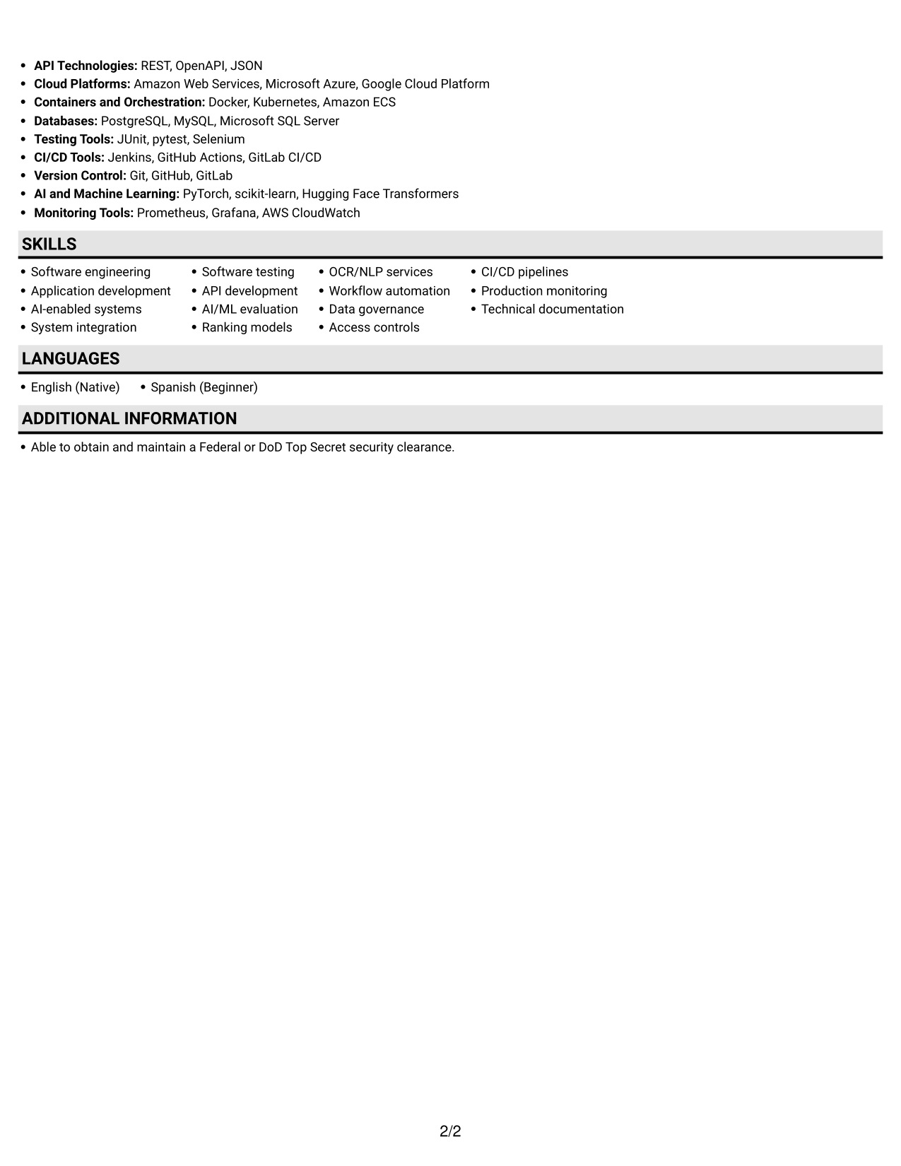 Resume example — page 2