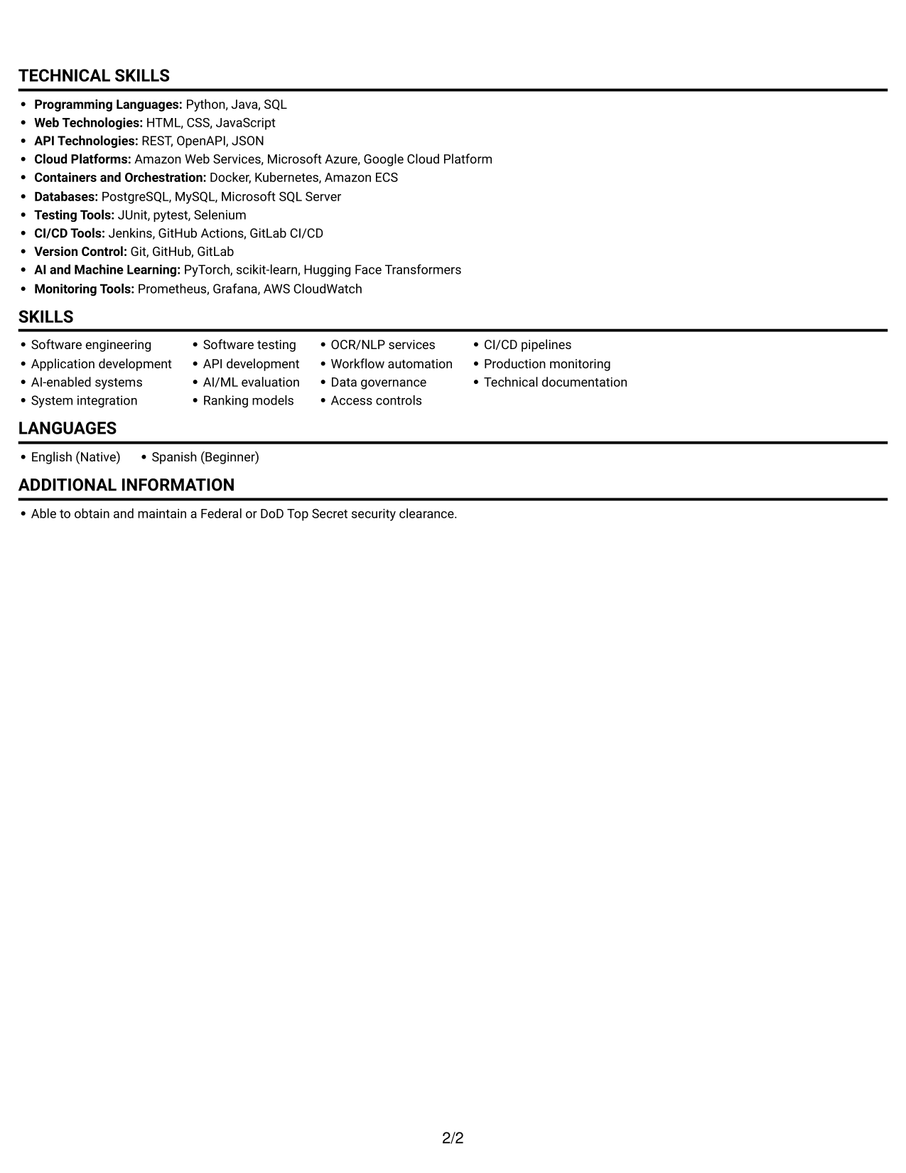 Resume example — page 2