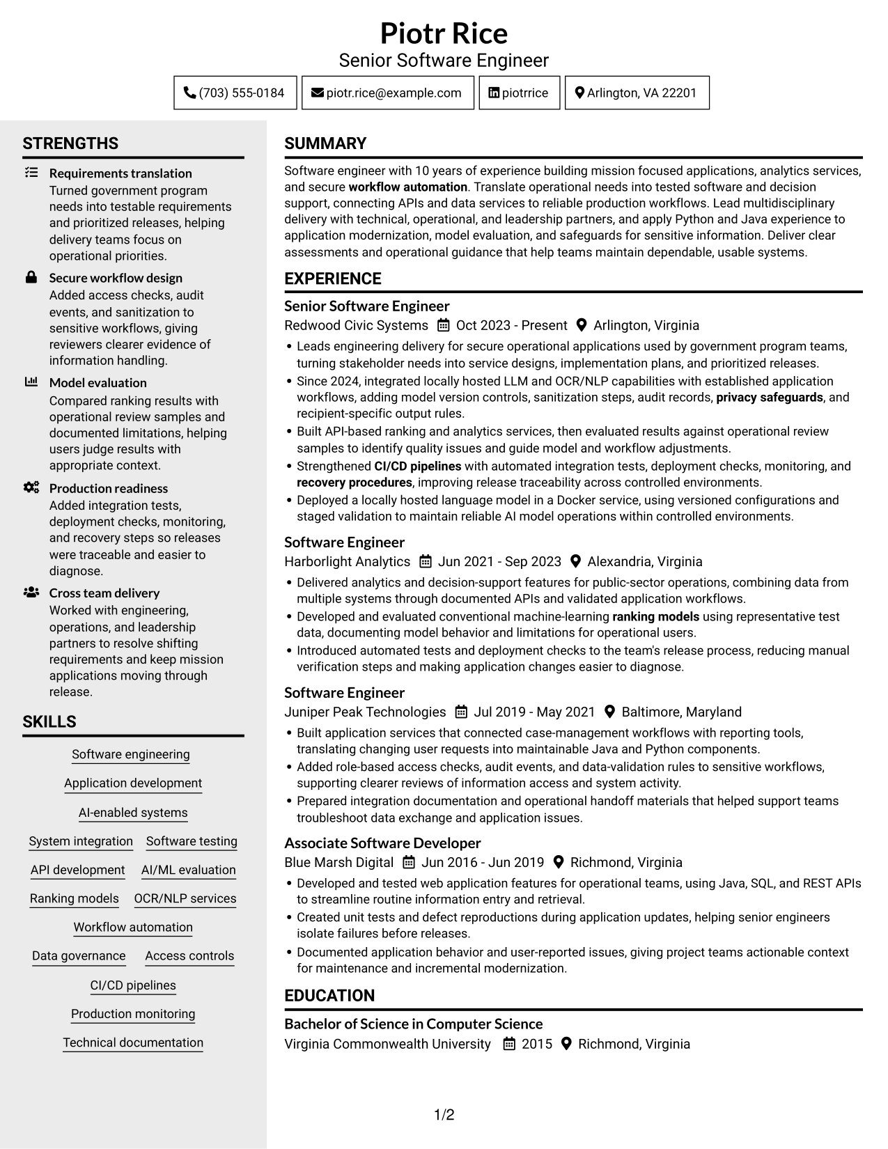 Resume example — page 1