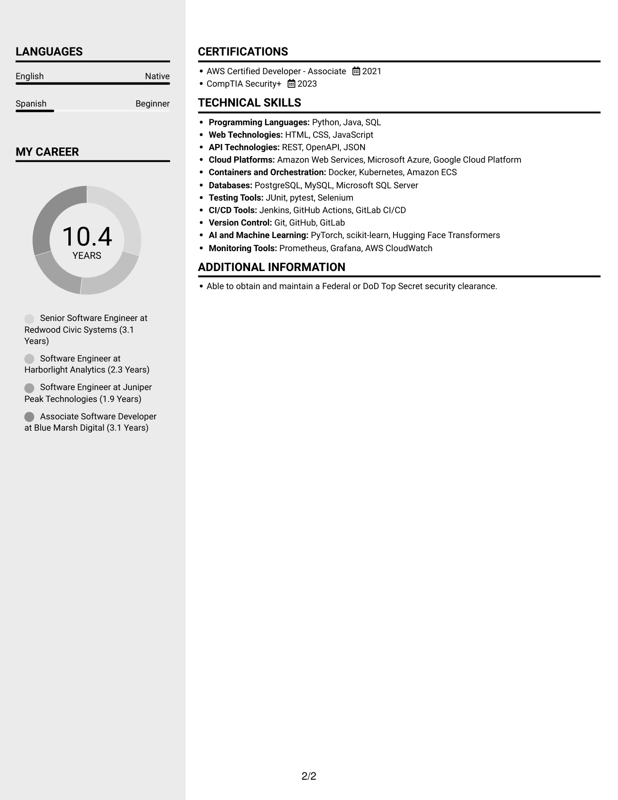 Resume example — page 2
