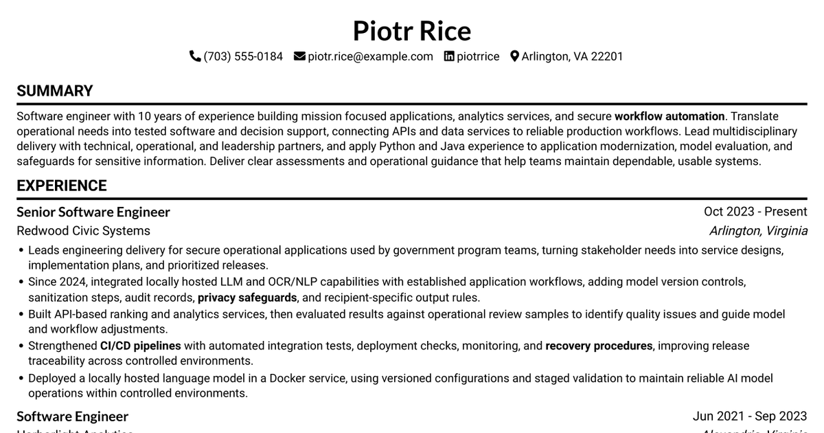 7 Software Engineer - AI-Enabled Mission Applications Resume Templates with Example