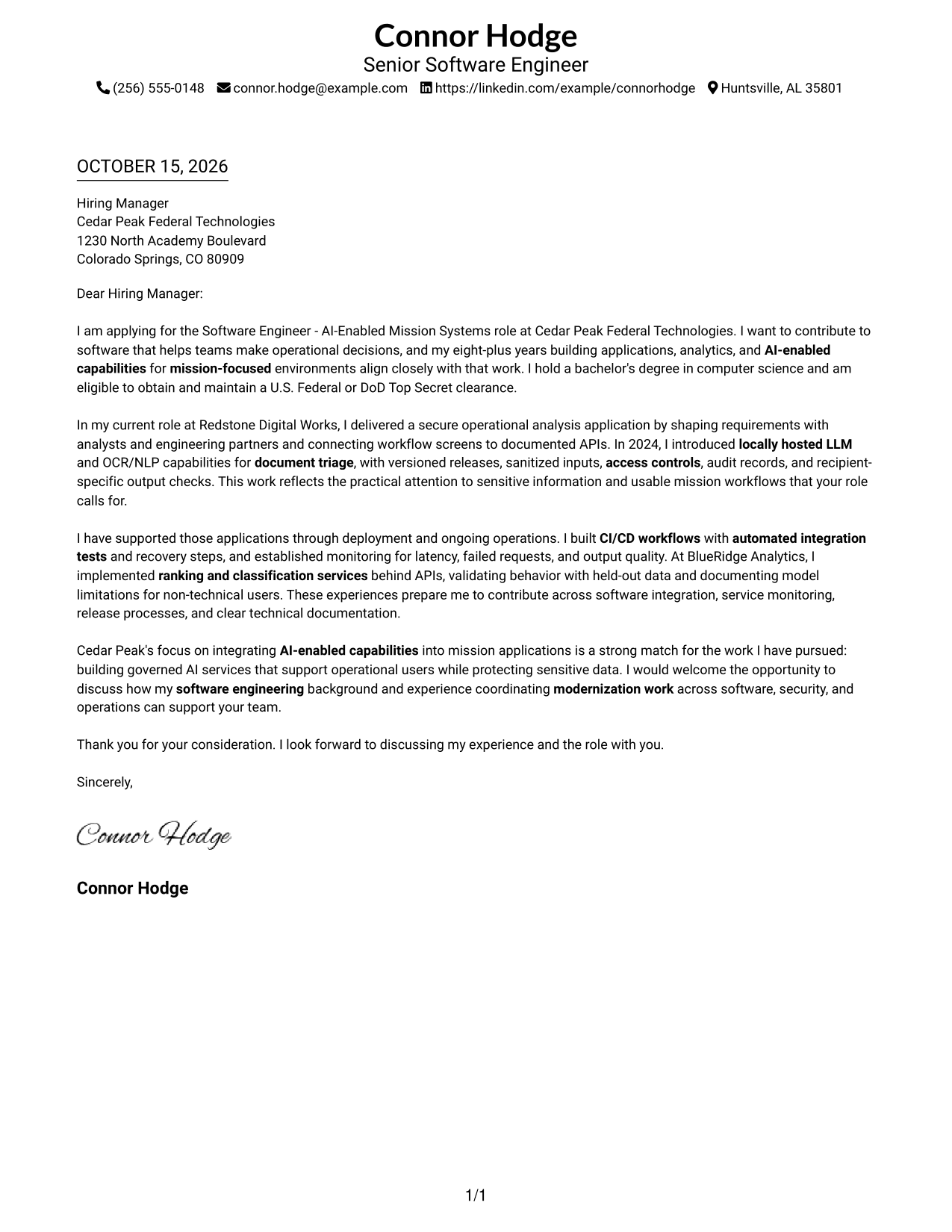 Cover letter example — page 1