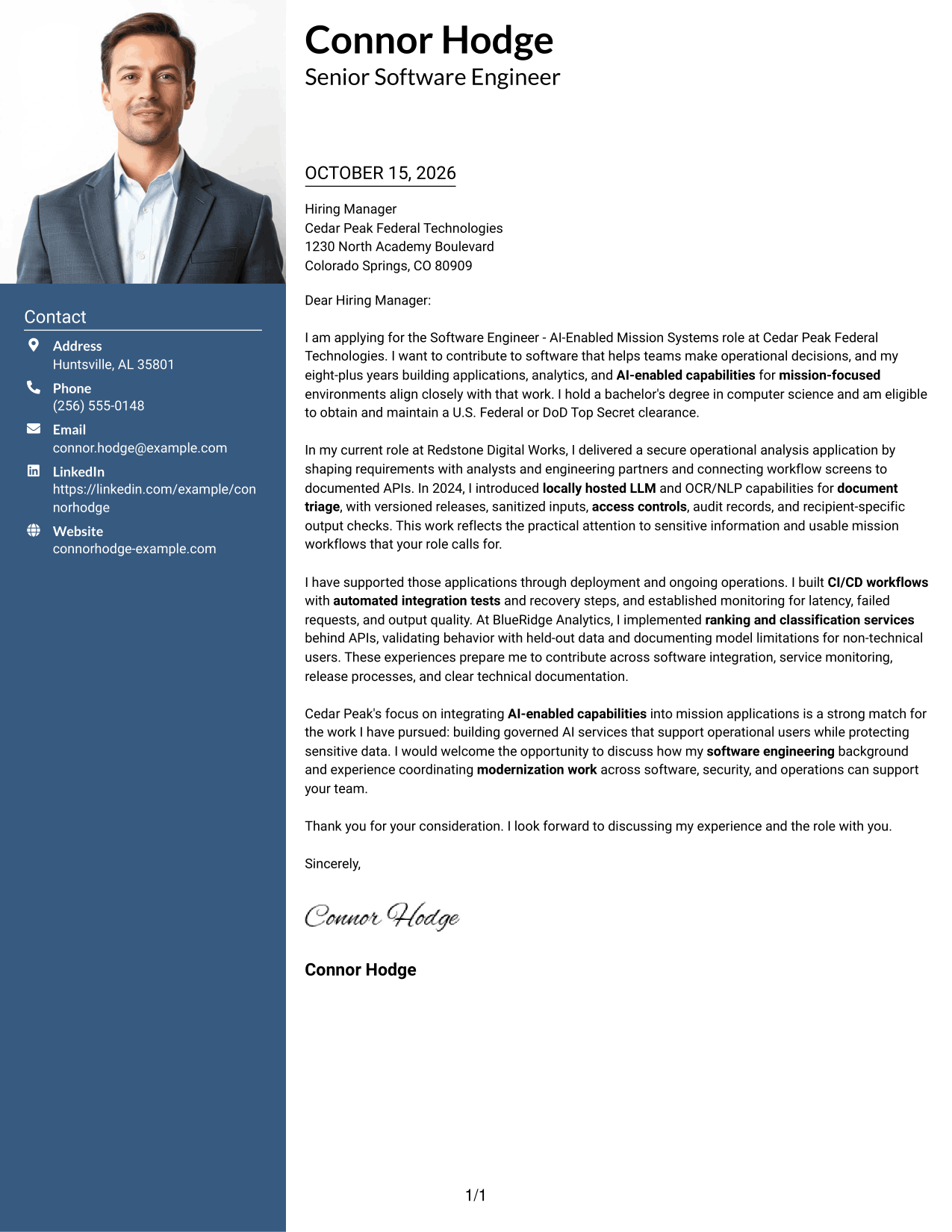 Cover letter example — page 1
