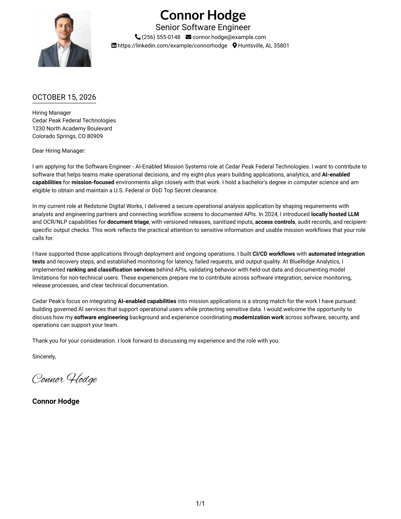 Cover letter example — page 1