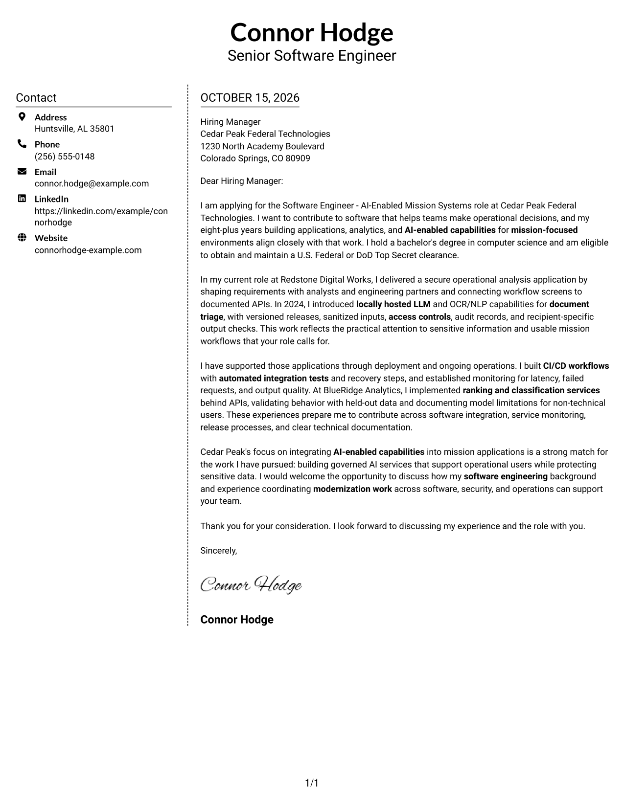 Cover letter example — page 1