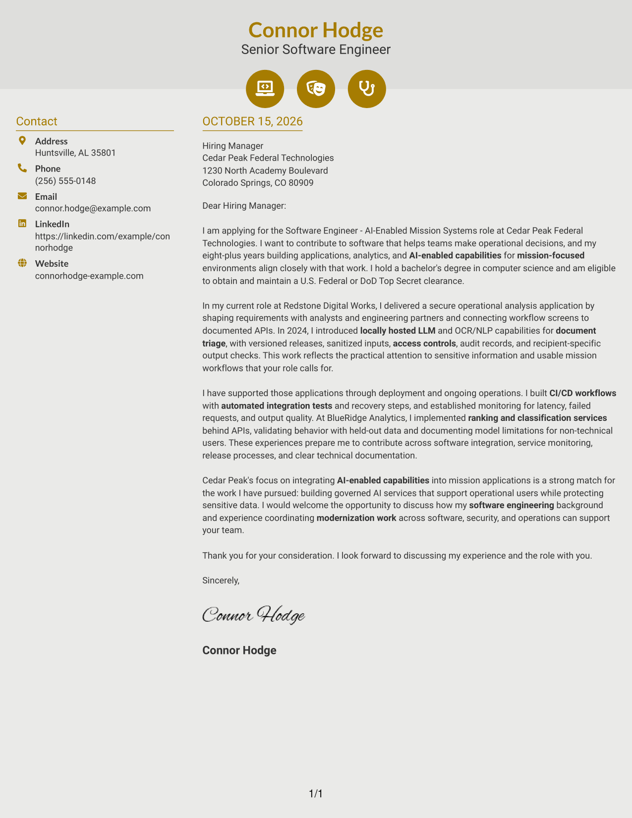 Cover letter example — page 1