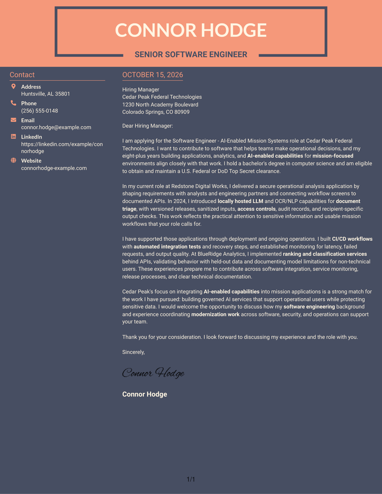 Cover letter example — page 1