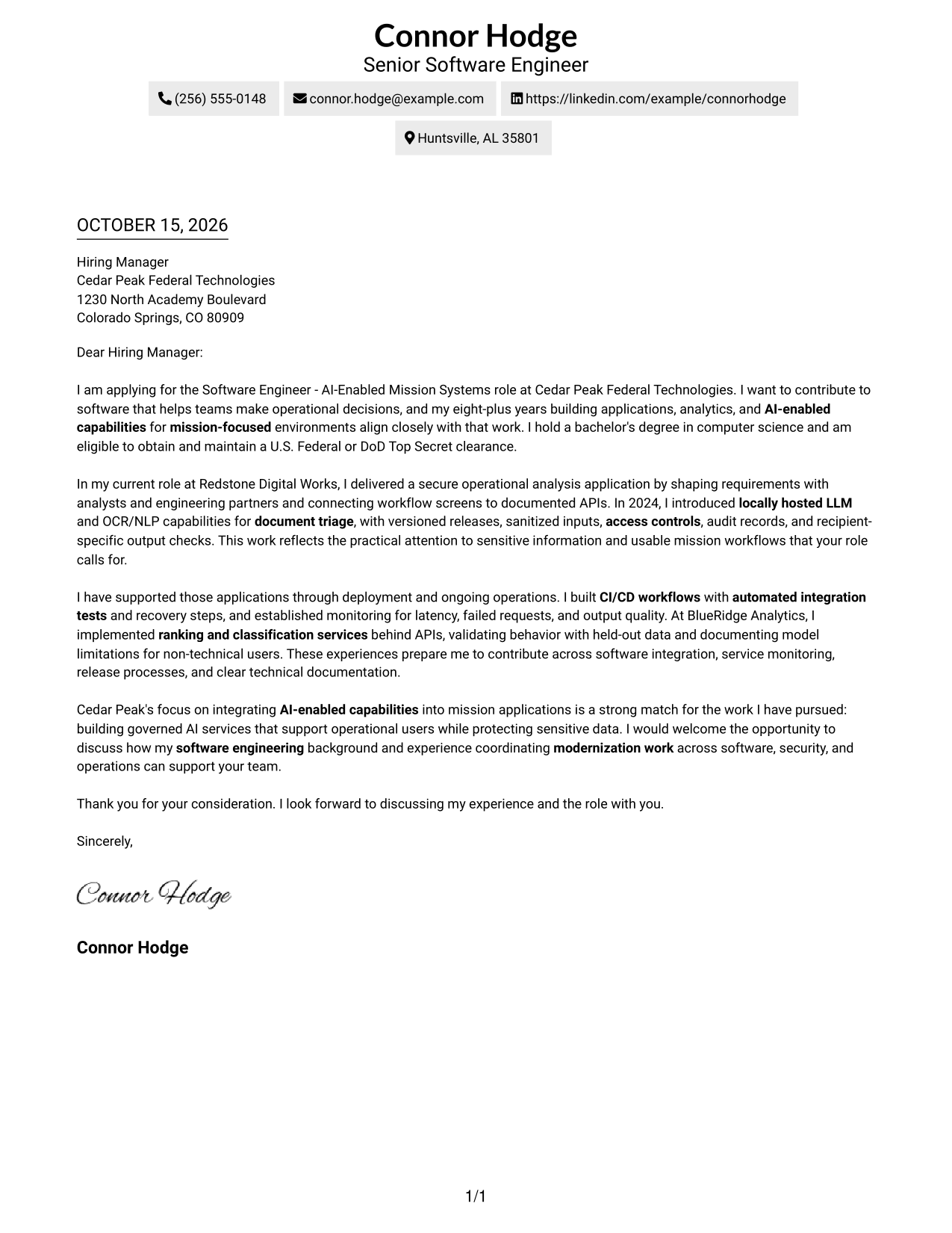Cover letter example — page 1