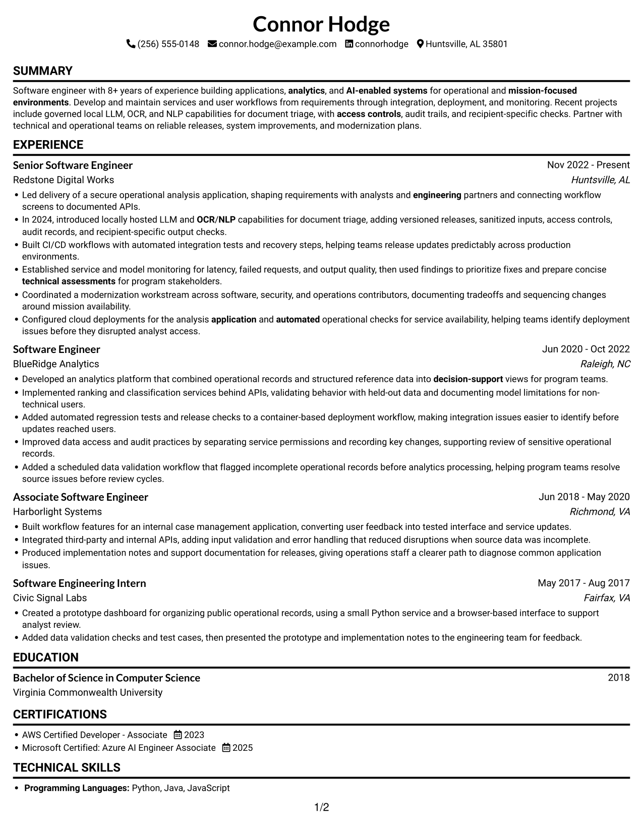 Resume example — page 1
