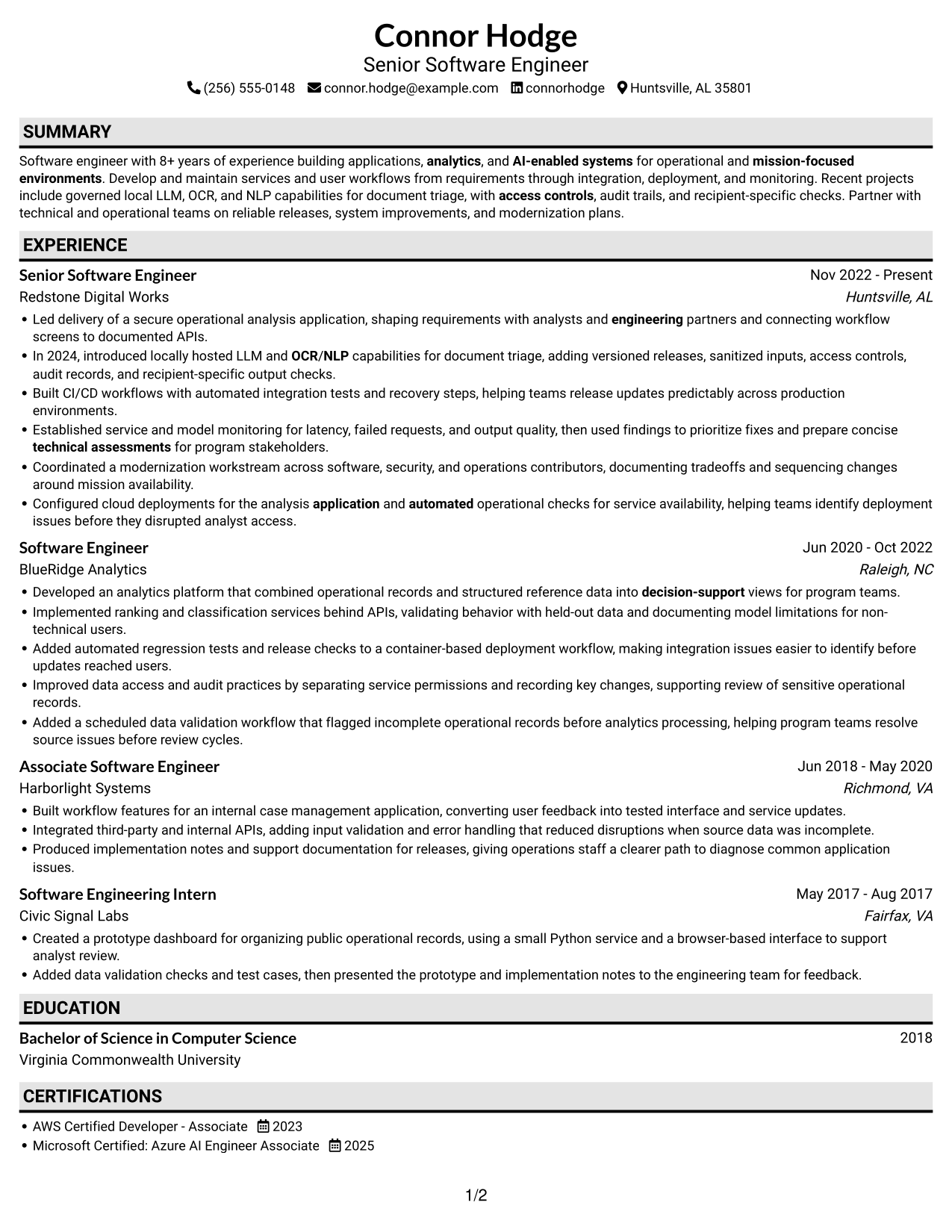 Resume example — page 1