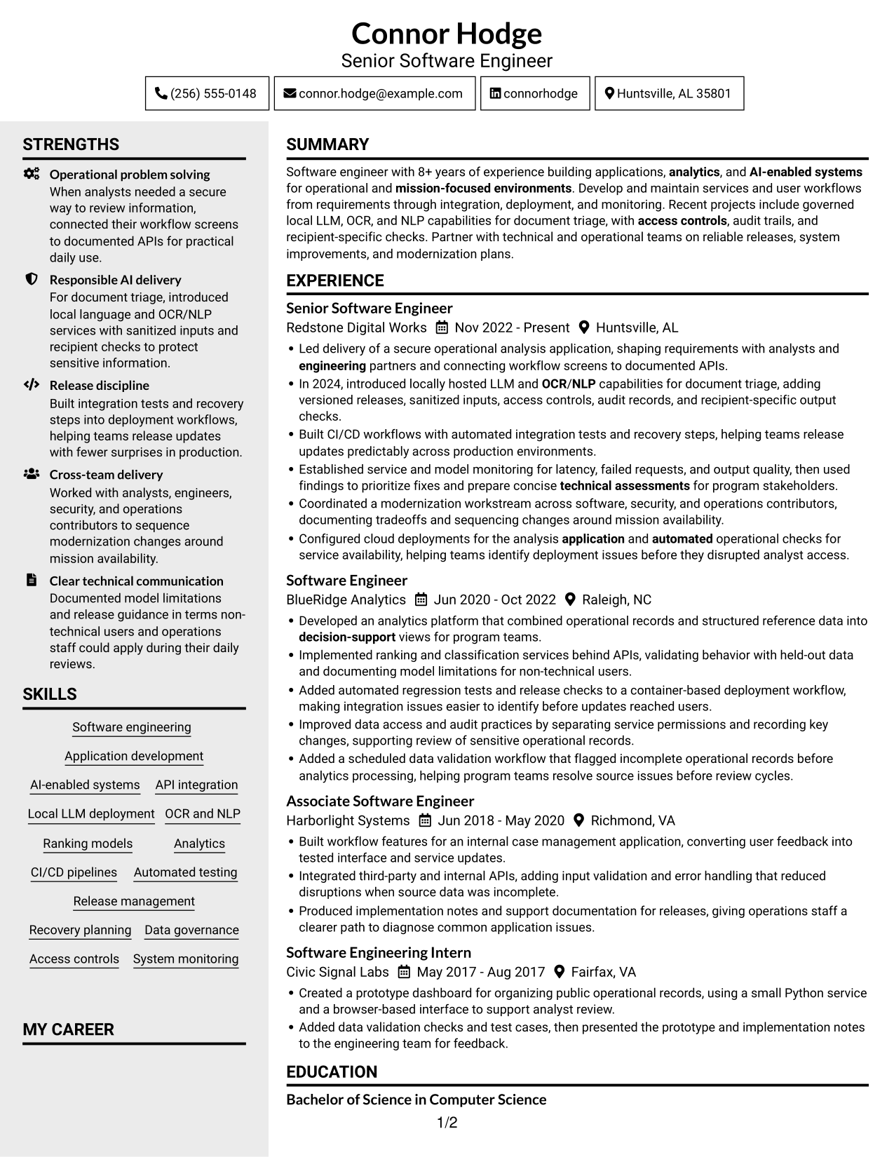 Resume example — page 1