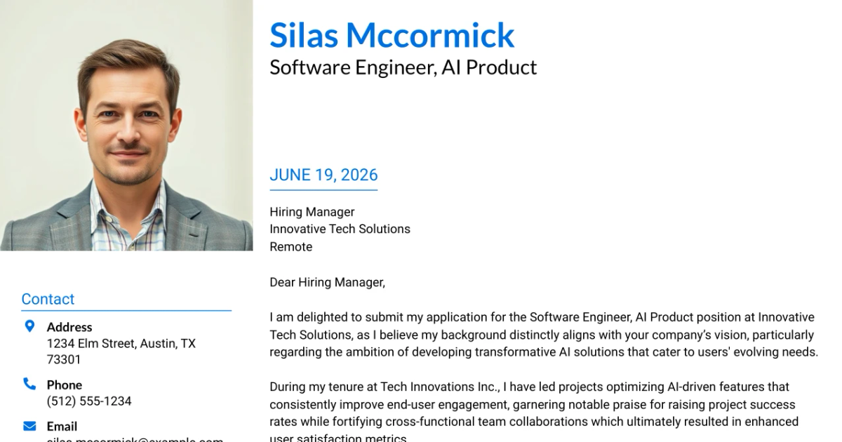 30+ Software Engineer, AI Product Cover Letter Templates with Example 2026