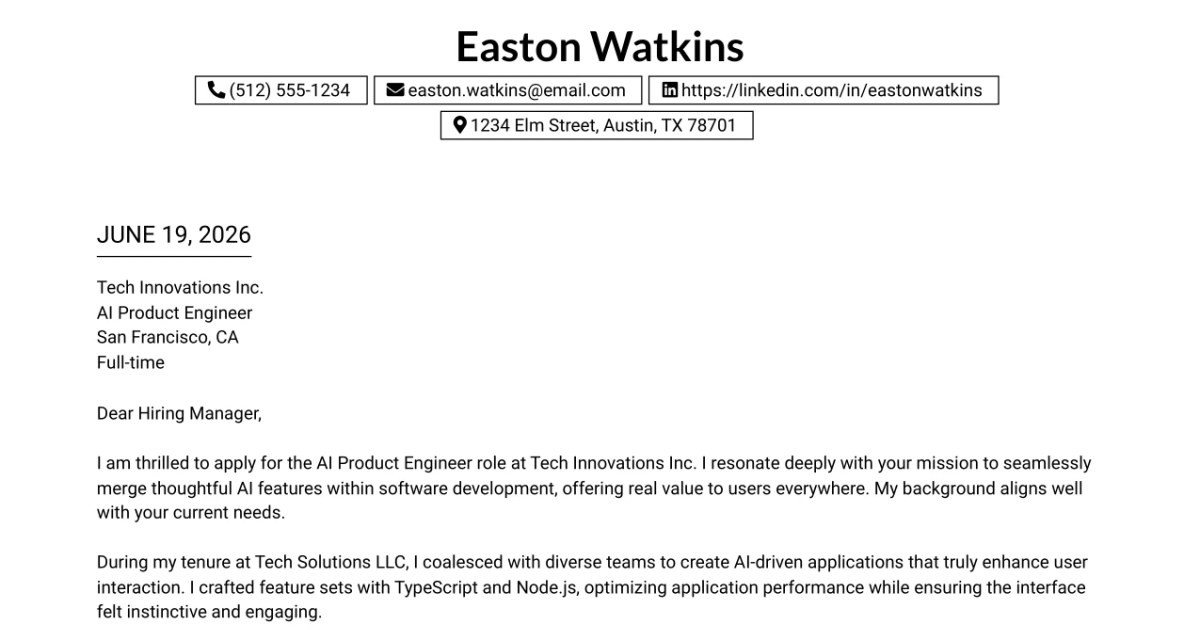 30+ Software Engineer, AI Product Engineer Cover Letter Templates with Example 2026