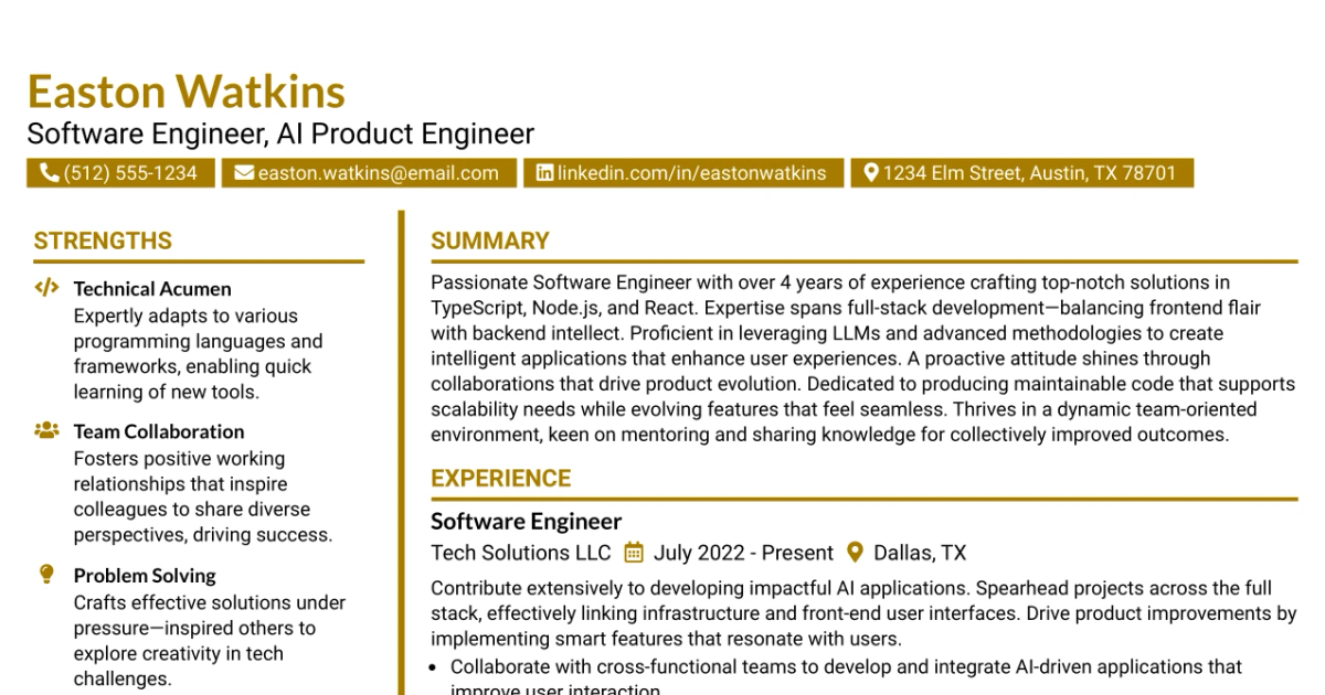 33 Software Engineer, AI Product Engineer Resume Templates with Example 2026 (ATS-Optimized)