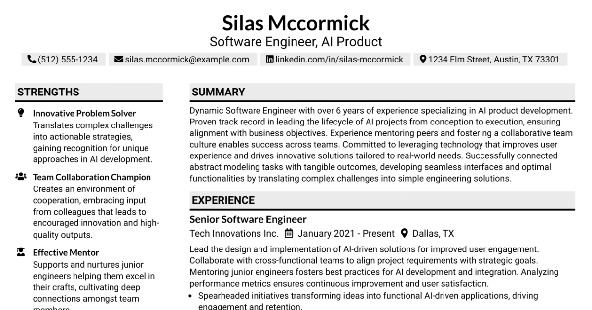 33 Software Engineer, AI Product Resume Templates with Example 2026 (ATS-Optimized)