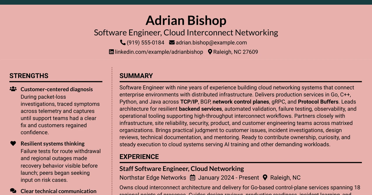 33 Software Engineer, Cloud Interconnect Networking Resume Templates with Example 2026 (ATS-Optimized)