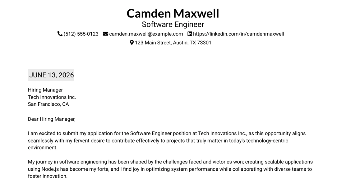 30+ Software Engineer Cover Letter Templates with Example 2026