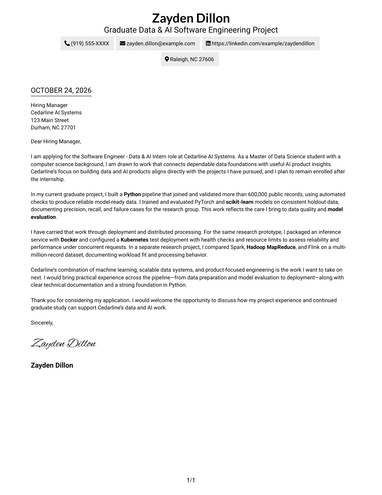 Cover letter example — page 1
