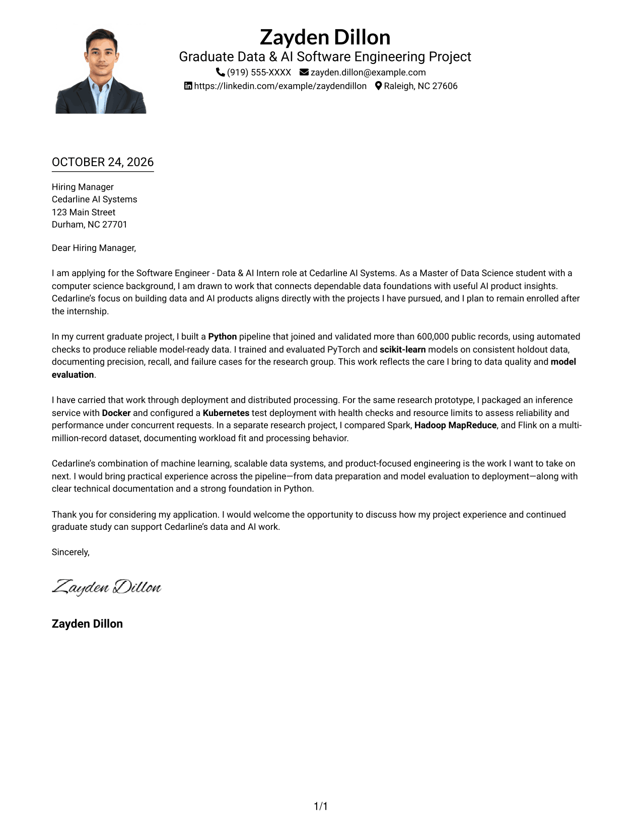 Cover letter example — page 1