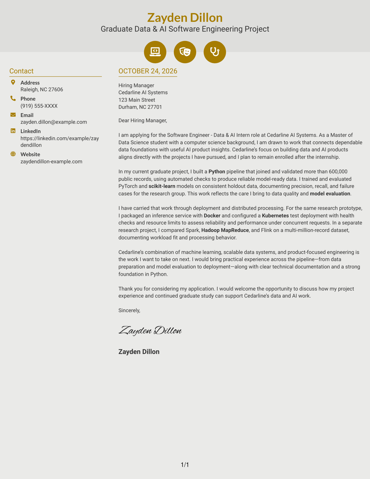 Cover letter example — page 1