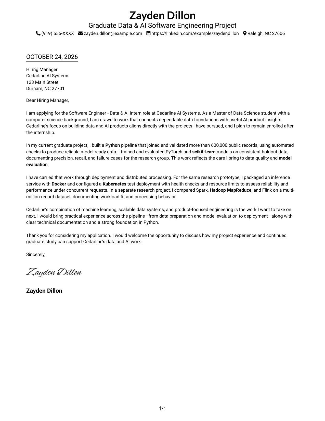 Cover letter example — page 1