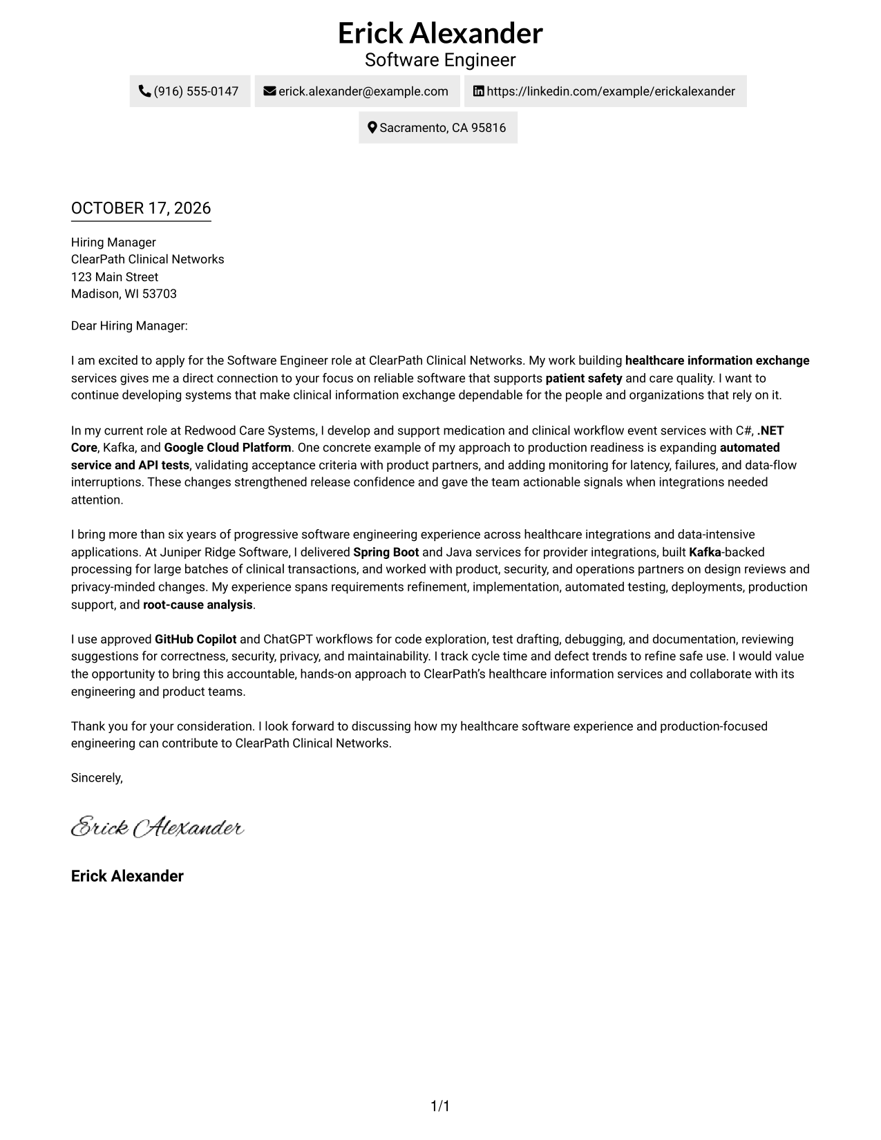 Cover letter example — page 1