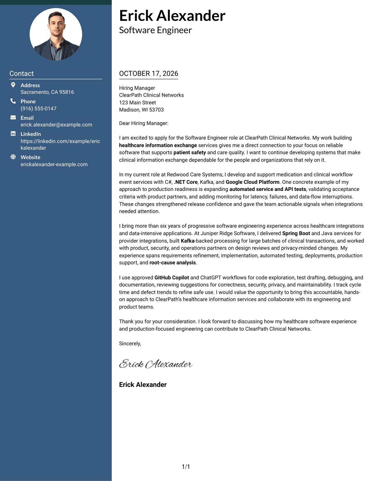 Cover letter example — page 1