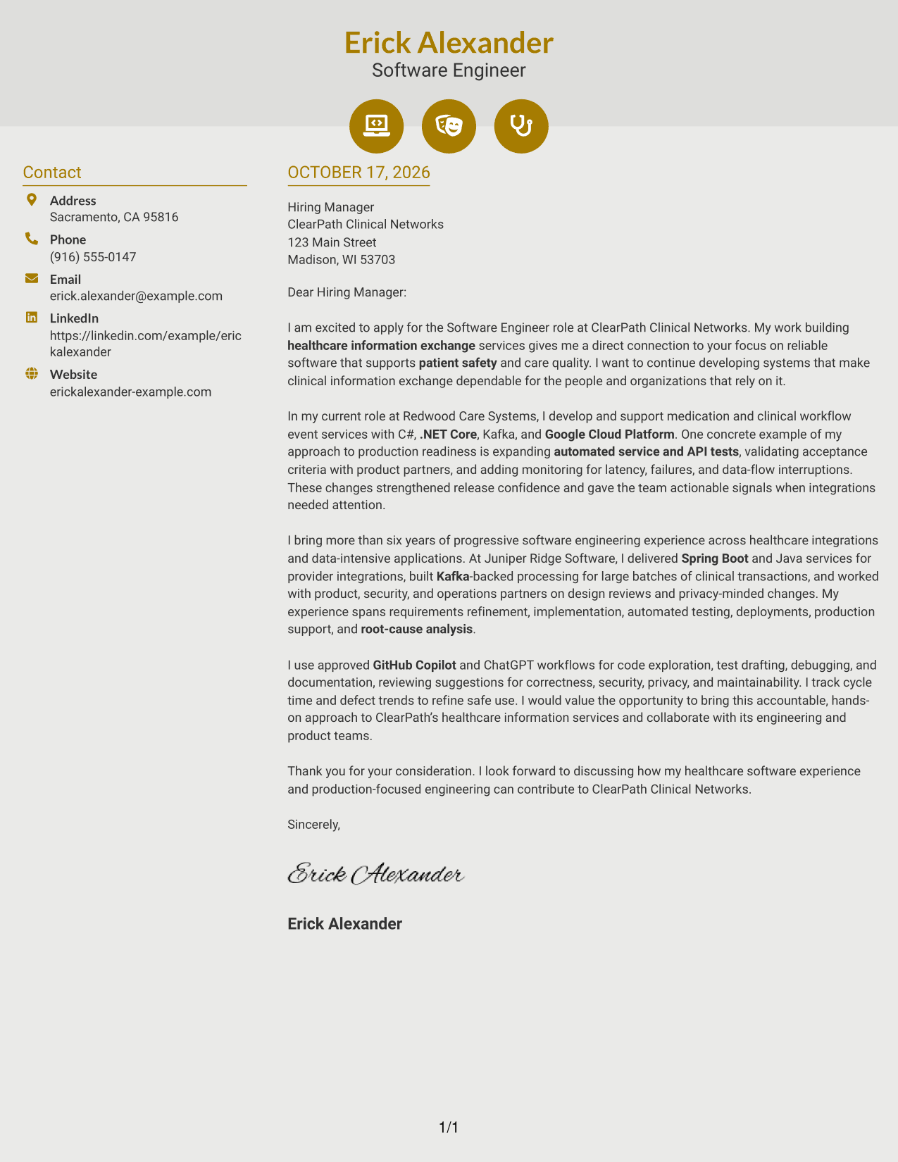Cover letter example — page 1