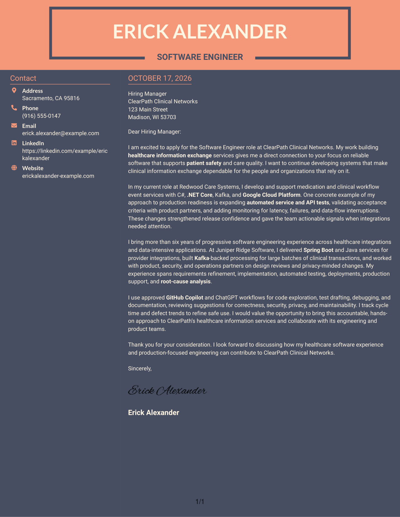 Cover letter example — page 1