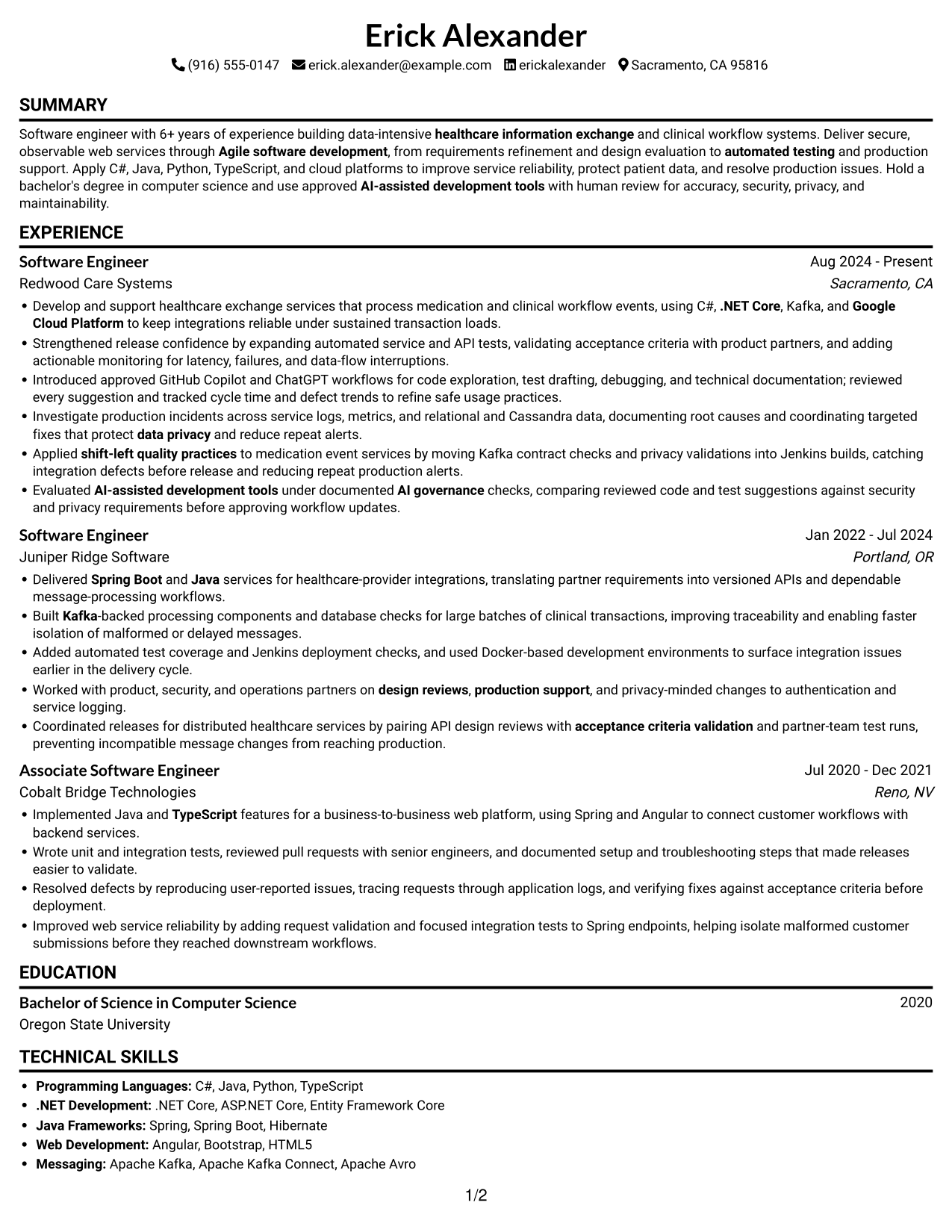 Resume example — page 1