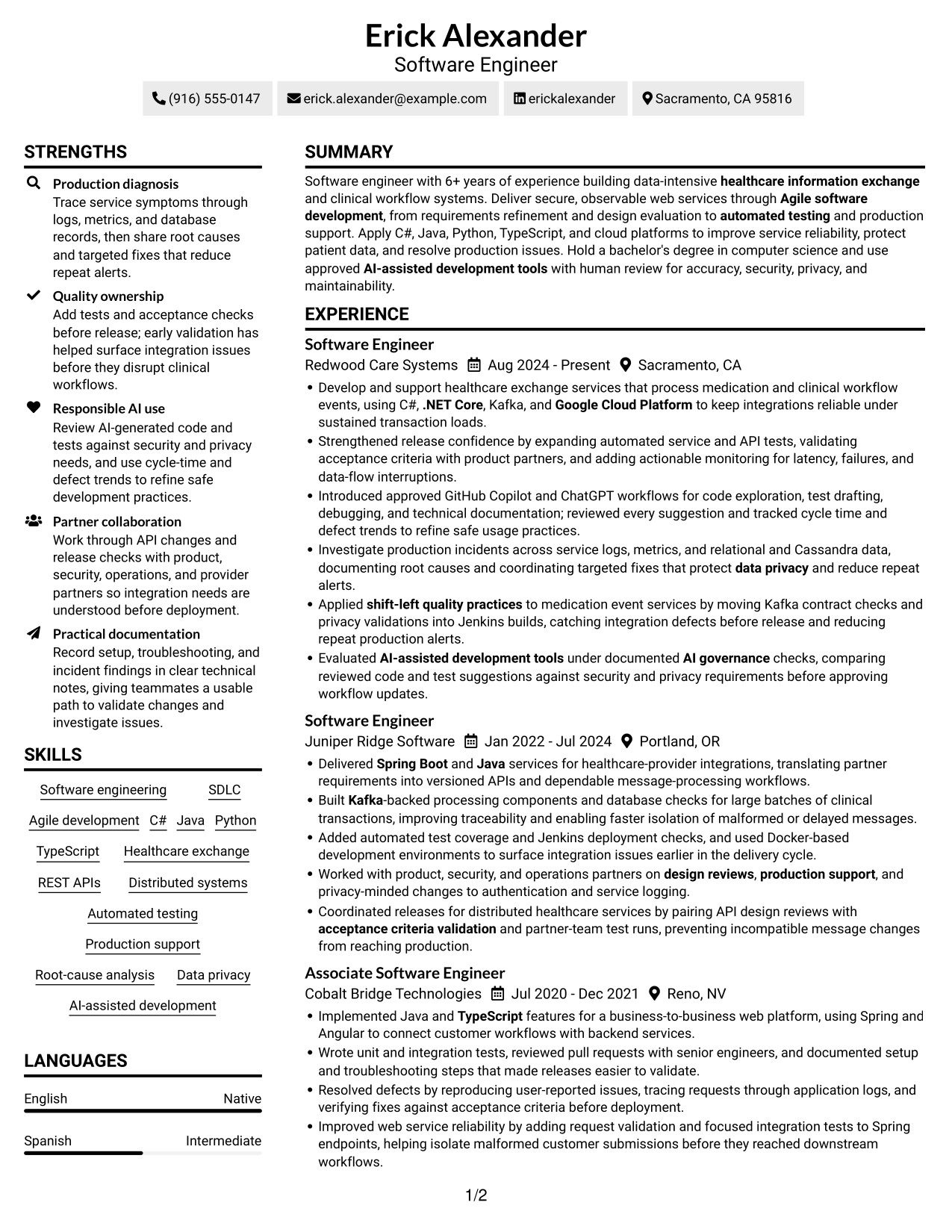 Resume example — page 1