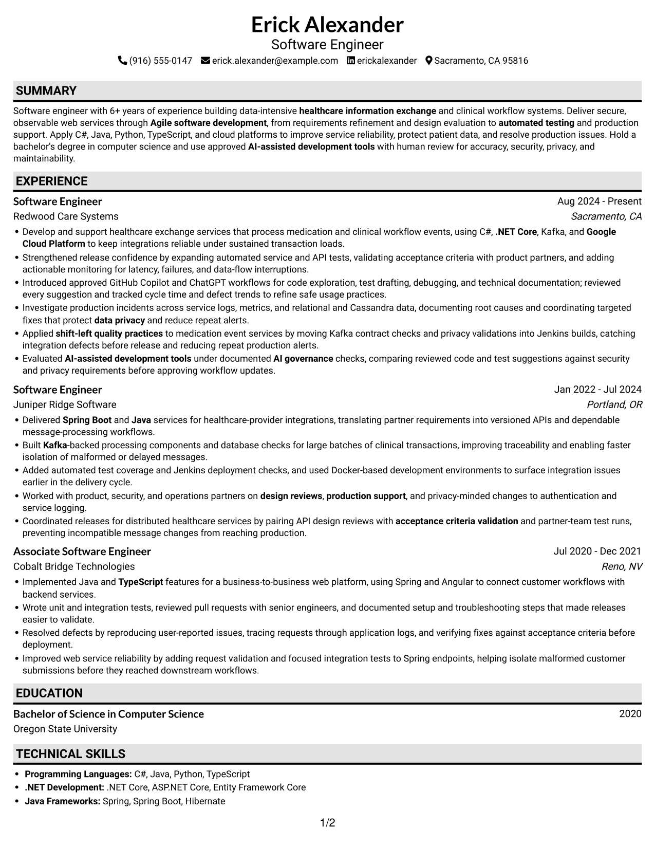 Resume example — page 1