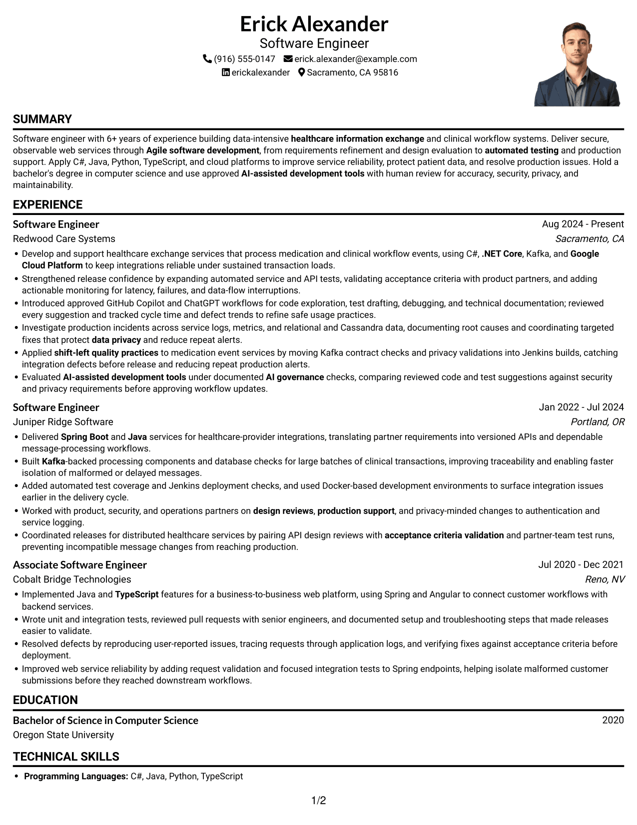 Resume example — page 1
