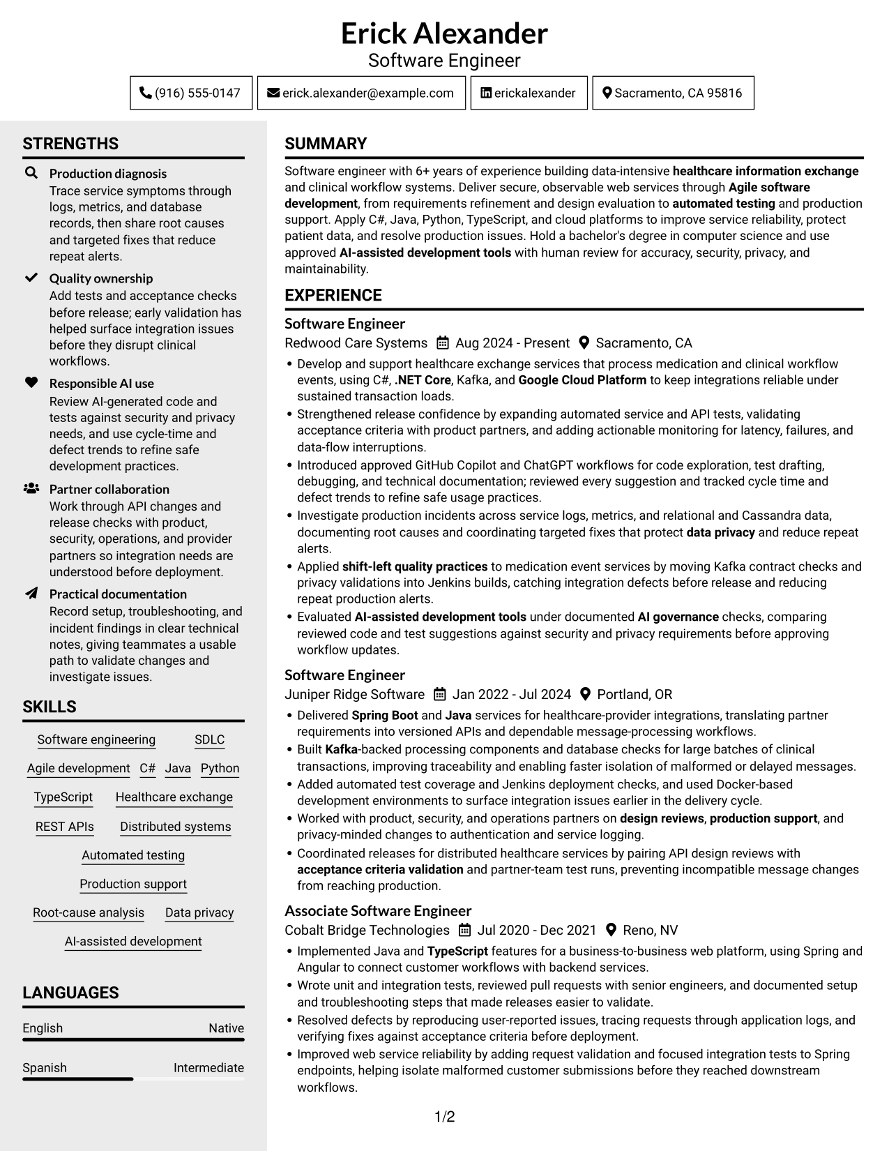 Resume example — page 1