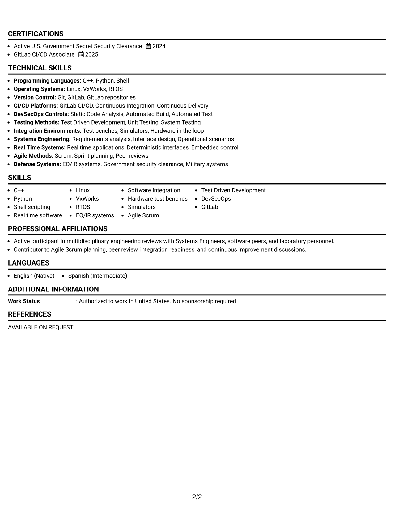 Resume Example Page 2