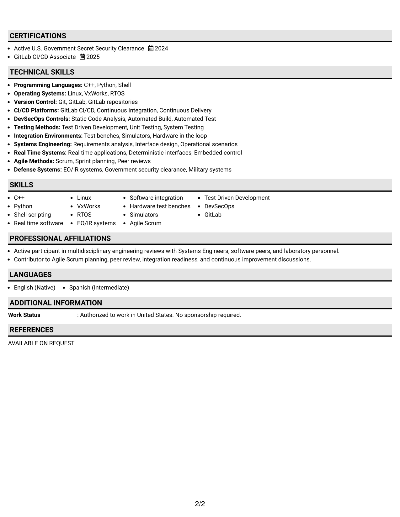 Resume Example Page 2