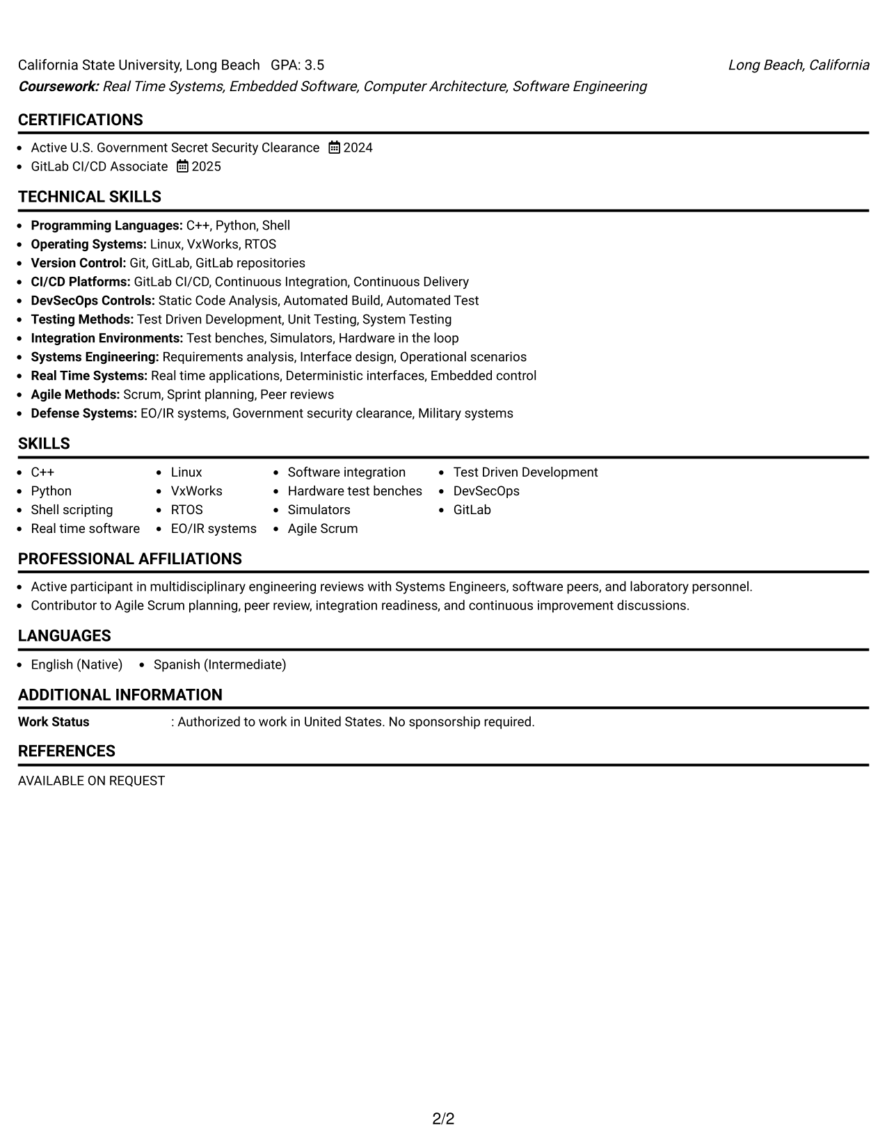 Resume Example Page 2