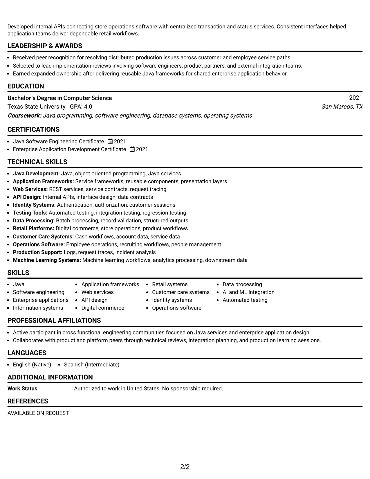Resume Example Page 2