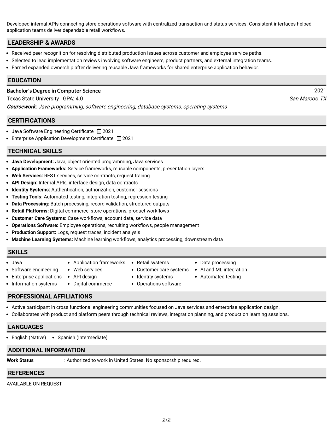 Resume Example Page 2