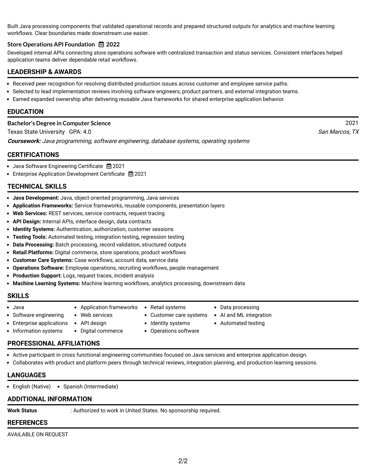Resume Example Page 2